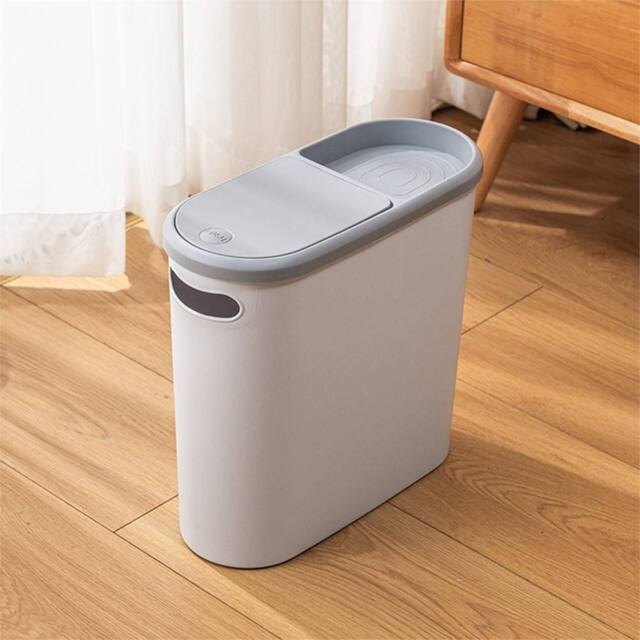 FLAVORA White Slim Press Lid Bathroom Trash Bin - Size: 0.6m2 - image 1