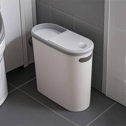 FLAVORA White Slim Press Lid Bathroom Trash Bin - Size: 0.6m2 - thumbnail 3