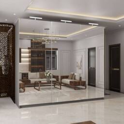 MN Furniture 3 Door Mirror Sliding Wardrobe with LED Light 250cm x 217cm in Grey - Size: 250 cm x 217 cm - thumbnail 1
