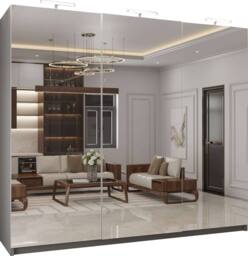 MN Furniture 3 Door Mirror Sliding Wardrobe with LED Light 250cm x 217cm in Grey - Size: 250 cm x 217 cm - thumbnail 2