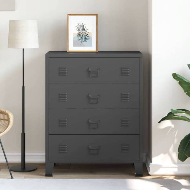 Berkfield Home Decorative Chest of Drawers Metal Industrial Style 78x40x93 cm Black - Size: 78 x 40 x 93 cm - image 1