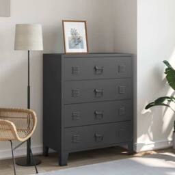 Berkfield Home Decorative Chest of Drawers Metal Industrial Style 78x40x93 cm Black - Size: 78 x 40 x 93 cm - thumbnail 2