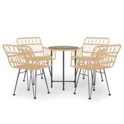 Berkfield Home 5 Piece Garden Dining Set Poly Rattan in Brown - thumbnail 2