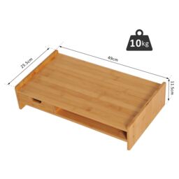 HOMCOM Monitor Riser Laptop PC Plinth Stand Organiser Computer Screen Drawer in Light Brown - thumbnail 3