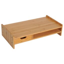 HOMCOM Monitor Riser Laptop PC Plinth Stand Organiser Computer Screen Drawer in Light Brown - thumbnail 2
