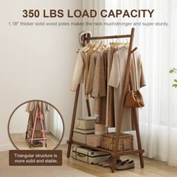 YQJJGL Stylish Mobile Rolling Clothes Rack With Hanging Rod Storage Shelves Garment Rack Coat Rack Solid Wood in Walnut - thumbnail 7