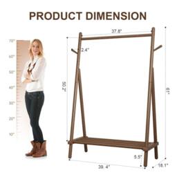 YQJJGL Stylish Mobile Rolling Clothes Rack With Hanging Rod Storage Shelves Garment Rack Coat Rack Solid Wood in Walnut - thumbnail 4