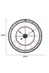 Living and Home 80cm Dia Metal Frame Decorative Clock Roman Numeral Skeleton Wall Clock in Black - thumbnail 6