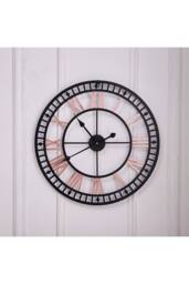 Living and Home 80cm Dia Metal Frame Decorative Clock Roman Numeral Skeleton Wall Clock in Black - thumbnail 5