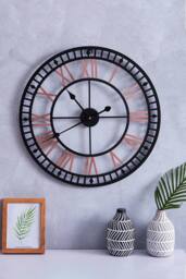 Living and Home 80cm Dia Metal Frame Decorative Clock Roman Numeral Skeleton Wall Clock in Black - thumbnail 1