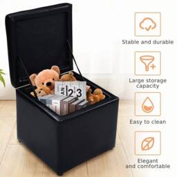 Kelvenix Faux Leather Storage Ottoman in Black - Size: 0.6m2 - thumbnail 2