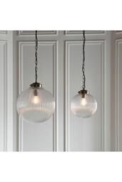 Netlighting Brydon 1 Light Globe Ceiling Pendant Antique Brass Clear Glass E27 in Gold - thumbnail 5