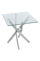 Living and Home Modern Square Tempered Glass Top Coffee End Table with Chrome Cross Leg in Clear - thumbnail 5