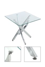 Living and Home Modern Square Tempered Glass Top Coffee End Table with Chrome Cross Leg in Clear - thumbnail 6