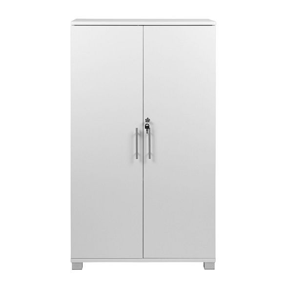 Moderna Wooden Storage Cabinet Lockable 2 Doors 2 Shelves White 125cm - image 1
