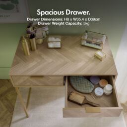 VonHaus Ducie 2 Drawer Herringbone Design Bedroom Dressing Table in Natural - Size: 1 Pack - thumbnail 4