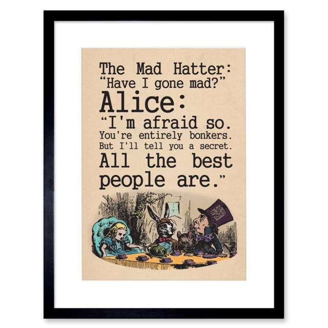 "Artery8 Alice In Wonderland Mad Hatter Tea Party Artwork Framed Wall Art Print in Beige - Size: W12"" x H16""" - image 1
