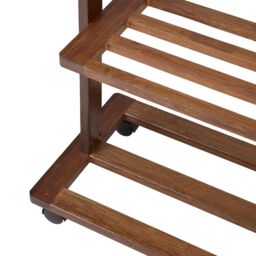 Living and Home Bamboo Rolling Clothes Coat Hanging Rod Garment Rack with 2-tier Shelves, Wheels in Brown - thumbnail 4