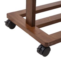 Living and Home Bamboo Rolling Clothes Coat Hanging Rod Garment Rack with 2-tier Shelves, Wheels in Brown - thumbnail 3