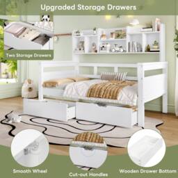 Merax 3ft Single Wooden Kids Storage Bed Frame with Bookcase & Drawers in White - thumbnail 6