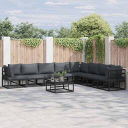Berkfield Home Garden Sofa Set with Cushion with Pillow 8 pcs Black Aluminium - thumbnail 2