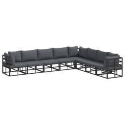 Berkfield Home Garden Sofa Set with Cushion with Pillow 8 pcs Black Aluminium - thumbnail 3