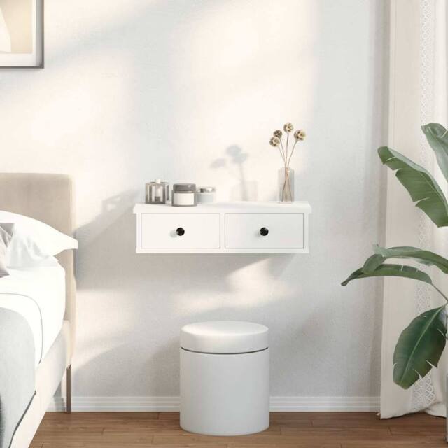 Berkfield Home Wall Shelf with Drawers White 60x25x15 cm Engineered Wood - Size: 60 x 25 x 15 cm - image 1