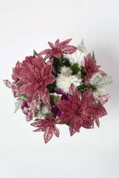 Homescapes Set of 2 Artificial Red & White Glitter Poinsettia Bouquets - thumbnail 2