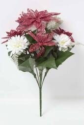 Homescapes Set of 2 Artificial Red & White Glitter Poinsettia Bouquets - thumbnail 6