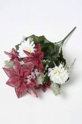 Homescapes Set of 2 Artificial Red & White Glitter Poinsettia Bouquets - thumbnail 4
