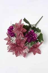 Homescapes Set of 2 Artificial Red & White Glitter Poinsettia Bouquets - thumbnail 3