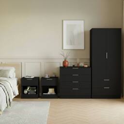 Home Discount Vida Designs Trega 4Pc Bedroom Set (Bedside x2, 4Dr Chest & Wardrobe) in Black