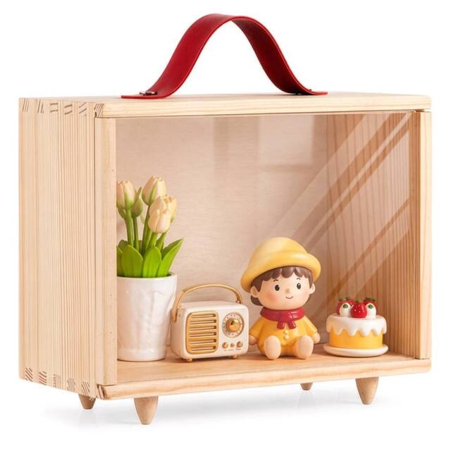 VOGREX Wooden Jewelry Display Box Acrylic Dustproof Lid Collectibles in Beige - image 1