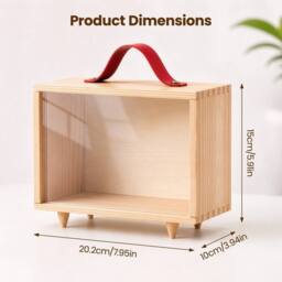 VOGREX Wooden Jewelry Display Box Acrylic Dustproof Lid Collectibles in Beige - thumbnail 2