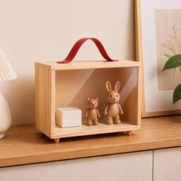 VOGREX Wooden Jewelry Display Box Acrylic Dustproof Lid Collectibles in Beige - thumbnail 3