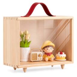 VOGREX Wooden Jewelry Display Box Acrylic Dustproof Lid Collectibles in Beige