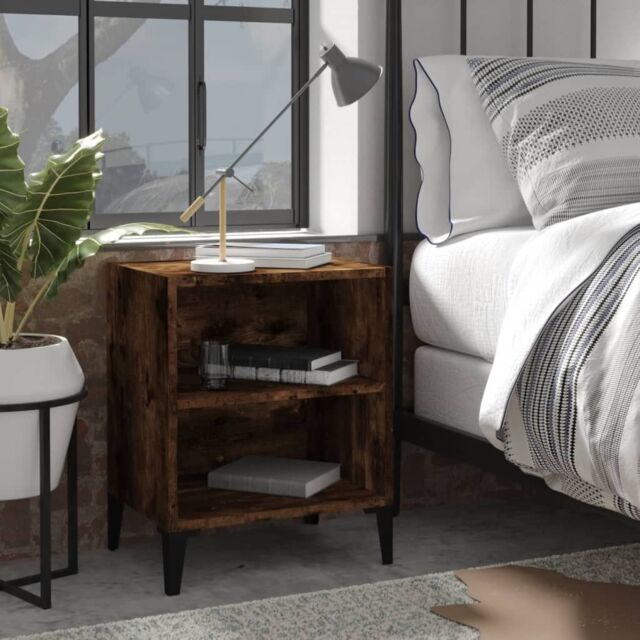 Berkfield Home Bed Cabinet with Metal Legs Smoked Oak 40x30x50 cm in Brown - Size: 40 x 30 x 50 cm - image 1