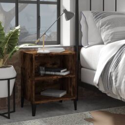 Berkfield Home Bed Cabinet with Metal Legs Smoked Oak 40x30x50 cm in Brown - Size: 40 x 30 x 50 cm - thumbnail 1