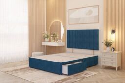 Somnior Alexas Plush Velvet 2 Drawer Divan Bed Set with Midnight Pocket Sprung Mattress & Headboard in Navy - Size: Single - thumbnail 6