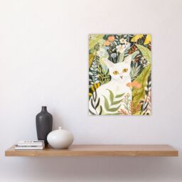 "Artery8 White Cat Lover Pet in Summer Flower Garden Wall Art Print - Size: W18"" x H24""" - thumbnail 4