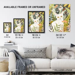 "Artery8 White Cat Lover Pet in Summer Flower Garden Wall Art Print - Size: W18"" x H24""" - thumbnail 3