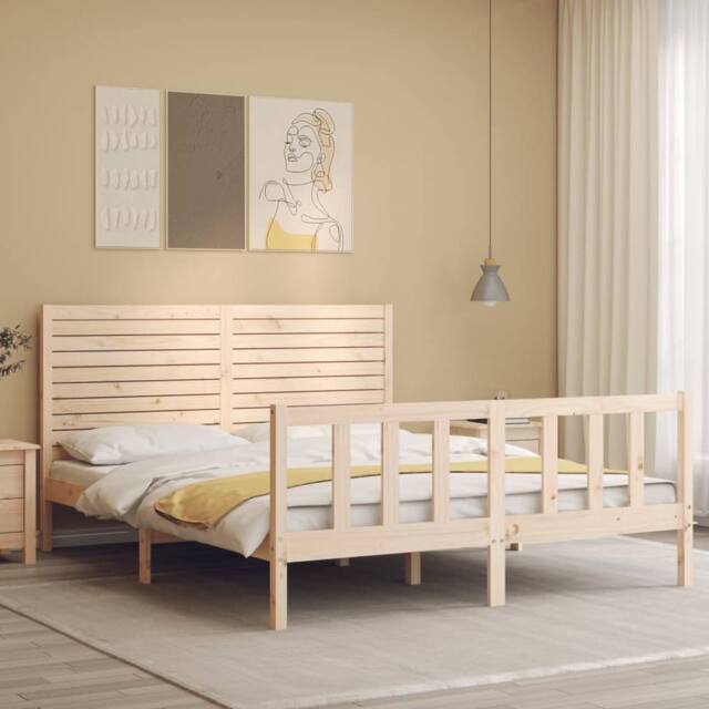 Berkfield Home Beautiful Bed Frame with Headboard 160x200 cm Solid Wood in Natural - image 1