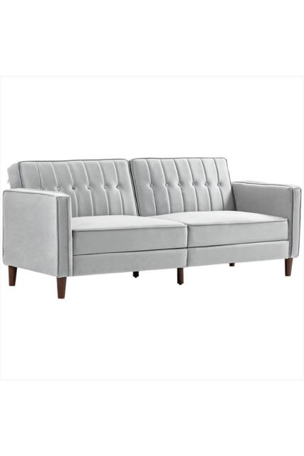 ERGOVEXA Convertible Sofa Futon Velvet-Touch Tufted Couch Compact, Light Grey - image 1