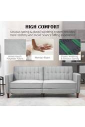 ERGOVEXA Convertible Sofa Futon Velvet-Touch Tufted Couch Compact, Light Grey - thumbnail 4