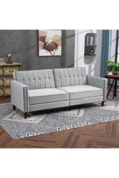 ERGOVEXA Convertible Sofa Futon Velvet-Touch Tufted Couch Compact, Light Grey - thumbnail 5