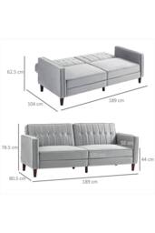 ERGOVEXA Convertible Sofa Futon Velvet-Touch Tufted Couch Compact, Light Grey - thumbnail 2