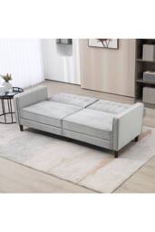 ERGOVEXA Convertible Sofa Futon Velvet-Touch Tufted Couch Compact, Light Grey - thumbnail 6