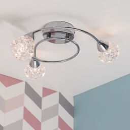 ValueLights Astley Polished Chrome 3 Way Swirl Flush Ceiling Light Fitting in Silver