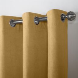 Luxury Living Velvet Chenille Eyelet Curtains Ready Made Pair in Yellow - Size: 142 cm width x 229 cm drop - thumbnail 4