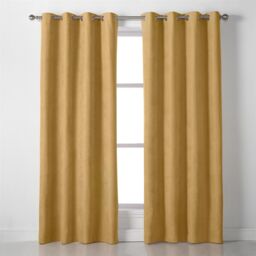 Luxury Living Velvet Chenille Eyelet Curtains Ready Made Pair in Yellow - Size: 142 cm width x 229 cm drop - thumbnail 3